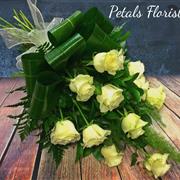 12 White rose tied sheaf